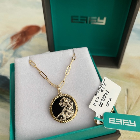 $4080 EFFY Panther Onyx Diamond Necklace Leopard - Picture 4 of 11